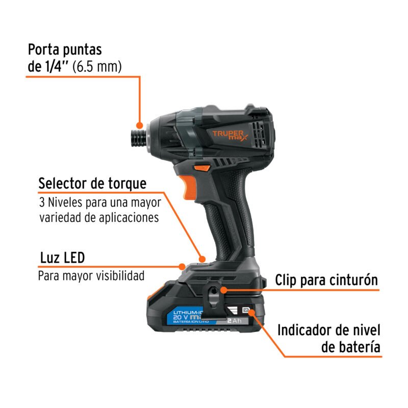 MAX-20DFC1.jpg Código: 101402 Destornillador de impacto, 20V, 2 baterías 2Ah, MAX MAX-20D