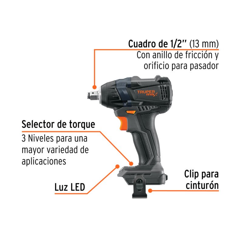 MAX-20LSFC2.jpg Código: 101407 Llave de impacto 1/2', 20V, 155 lb/ft, sin accesorios, MAX MAX-20LS