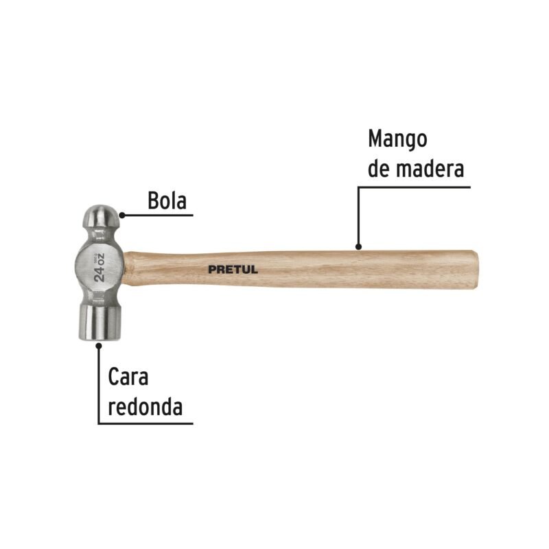 MB-24PFC1.jpg Código: 22659 Martillo pulido de bola 24 oz mango madera, Pretul MB-24P