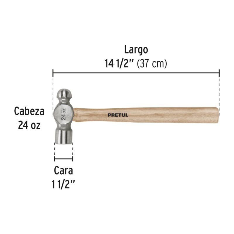 MB-24PFC2.jpg Código: 22659 Martillo pulido de bola 24 oz mango madera, Pretul MB-24P