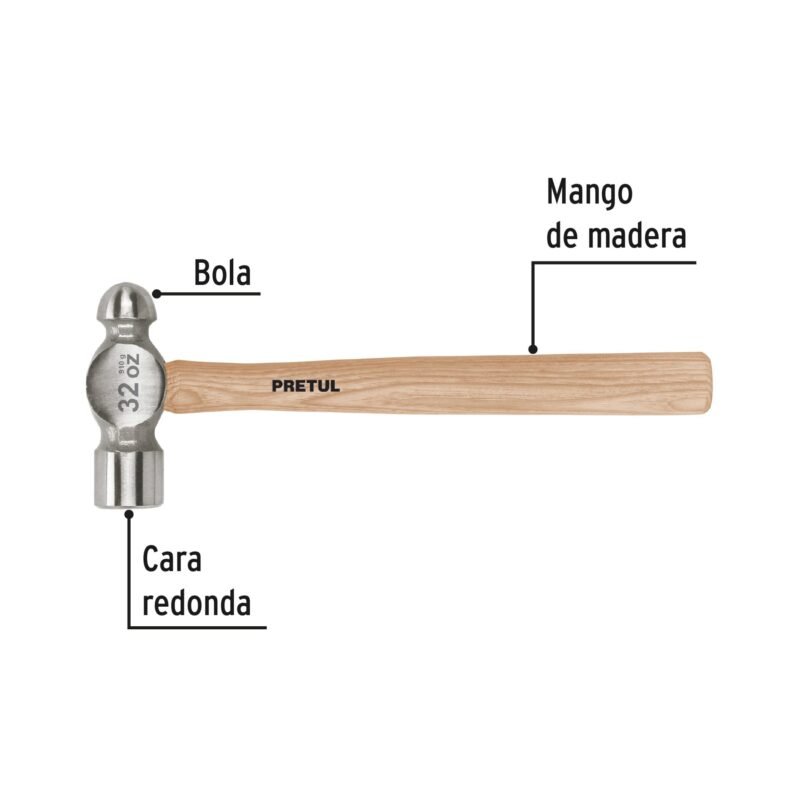 MB-32PFC1.jpg Código: 22660 Martillo pulido de bola 32 oz mango madera, Pretul MB-32P