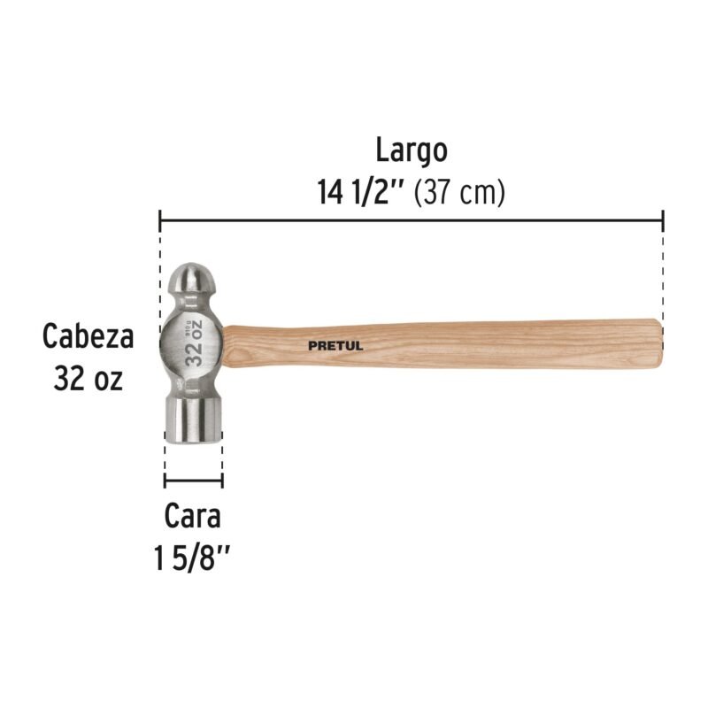 MB-32PFC2.jpg Código: 22660 Martillo pulido de bola 32 oz mango madera, Pretul MB-32P