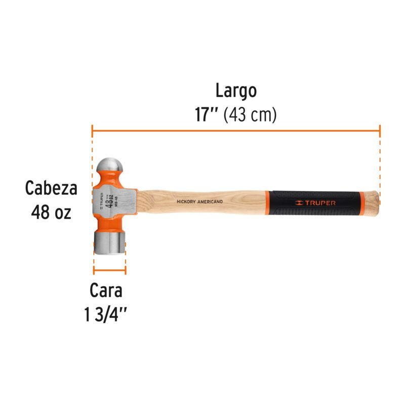 MB-48FC2.jpg Código: 16906 Martillo pulido de bola 48 oz mango hickory, Truper Grip MB-48
