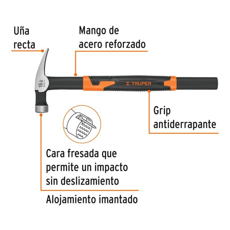 MCIM-16FC1.jpg Código: 10754 Martillo tubular para cimbra 16 oz uña recta, mango acero MCIM-16