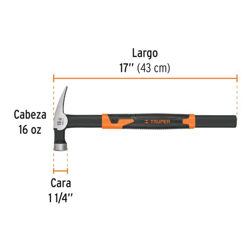 MCIM-16FC2.jpg Código: 10754 Martillo tubular para cimbra 16 oz uña recta, mango acero MCIM-16