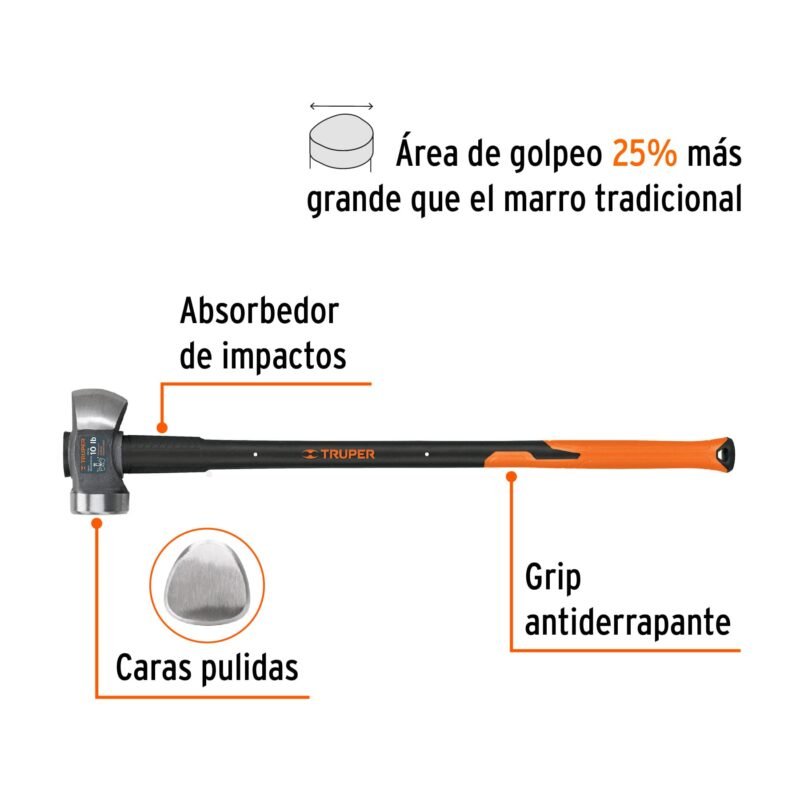 MD-10FXFC1.jpg Código: 11135 Marro demoledor 10 lb, mango fibra de vidrio 36', Truper MD-10FX