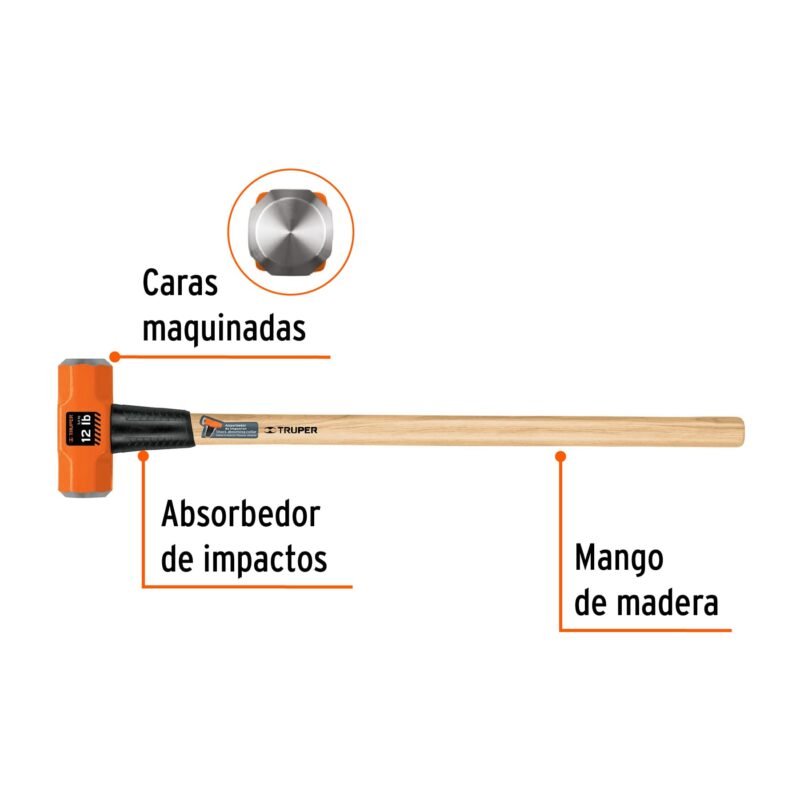 MD-12MFC1.jpg Código: 16513 Marro octagonal 12 lb, mango de madera 36', Truper MD-12M