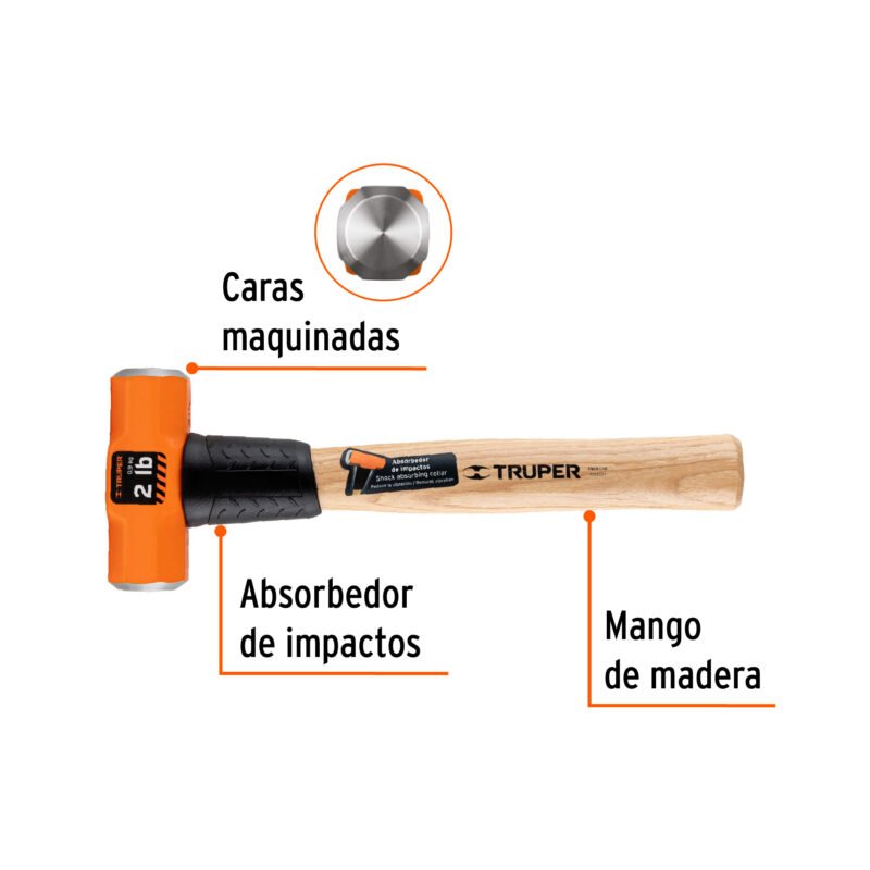 MD-2MFC1.jpg Código: 16506 Marro octagonal 2 lb, mango de madera 12', Truper MD-2M