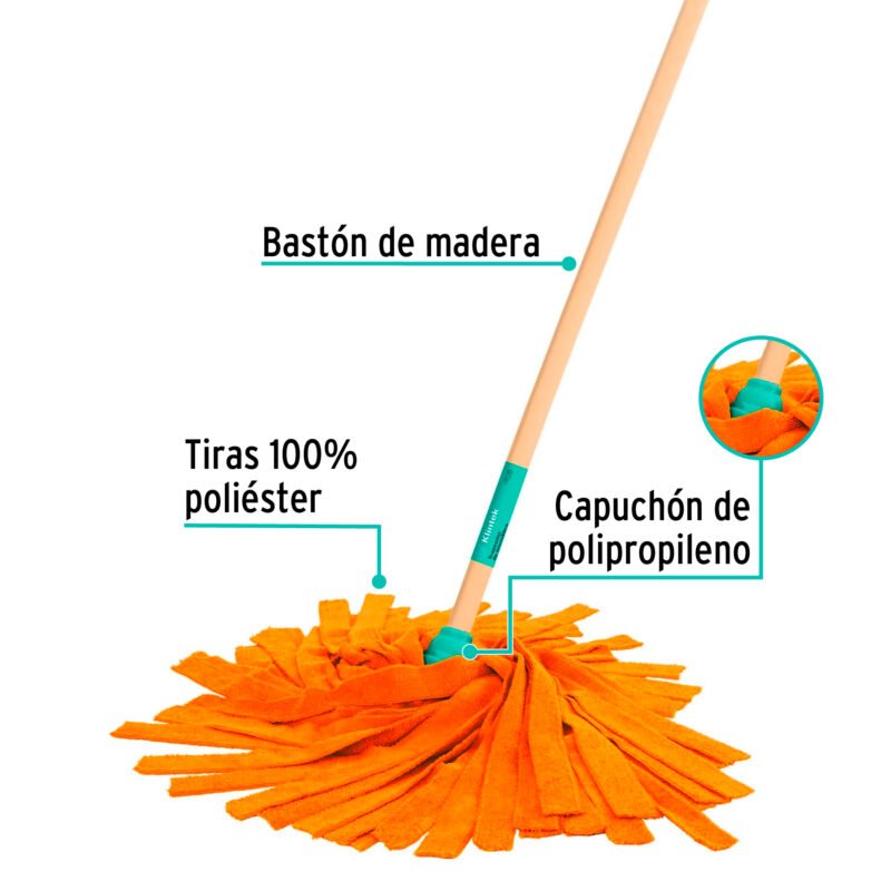 Código: 57022 Trapeador de microfibra tipo toalla, bastón 120 cm, KLINTEK MECH-175S