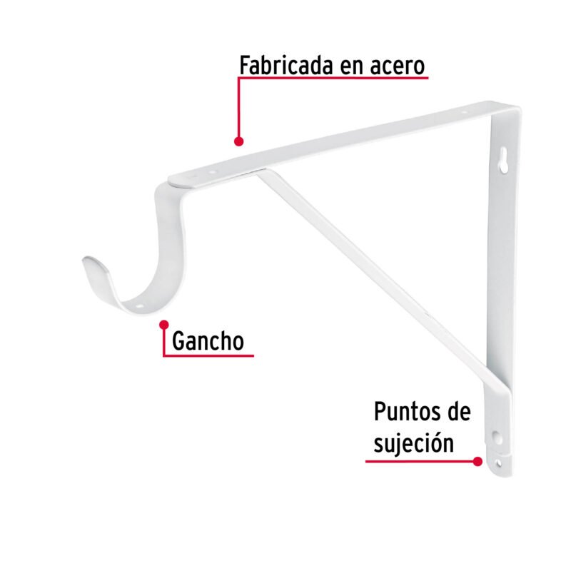 MED-12BGFC1.jpg Código: 47706 Ménsula reforzada blanca 11 x 12' con gancho, Fiero MED-12BG