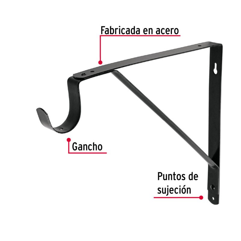 MED-12NGFC1.jpg Código: 47707 Ménsula reforzada negra 11 x 12' con gancho, Fiero MED-12NG