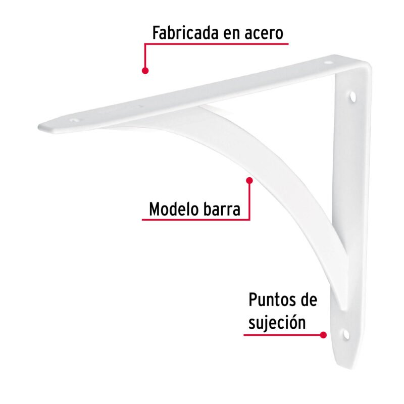 MED-6BBFC1.jpg Código: 47696 Ménsula reforzada blanca 5 x 7' diseño barra, Fiero MED-6BB