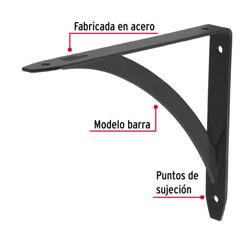 MED-6NBFC1.jpg Código: 47698 Ménsula reforzada negra 5 x 7' diseño barra, Fiero MED-6NB