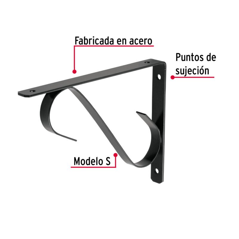 MED-8NSFC1.jpg Código: 47704 Ménsula reforzada negra 8 x 6' diseño colonial, Fiero MED-8NS
