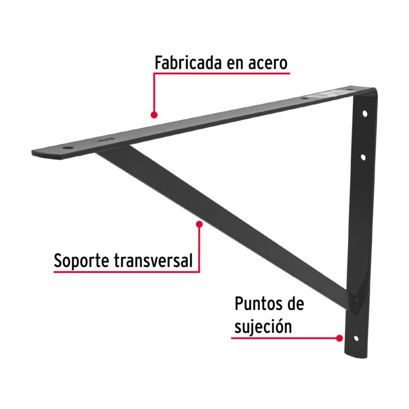 MER-20NFC1.jpg Código: 44678 Ménsula de acero reforzada negra 13 x 20', Fiero MER-20N