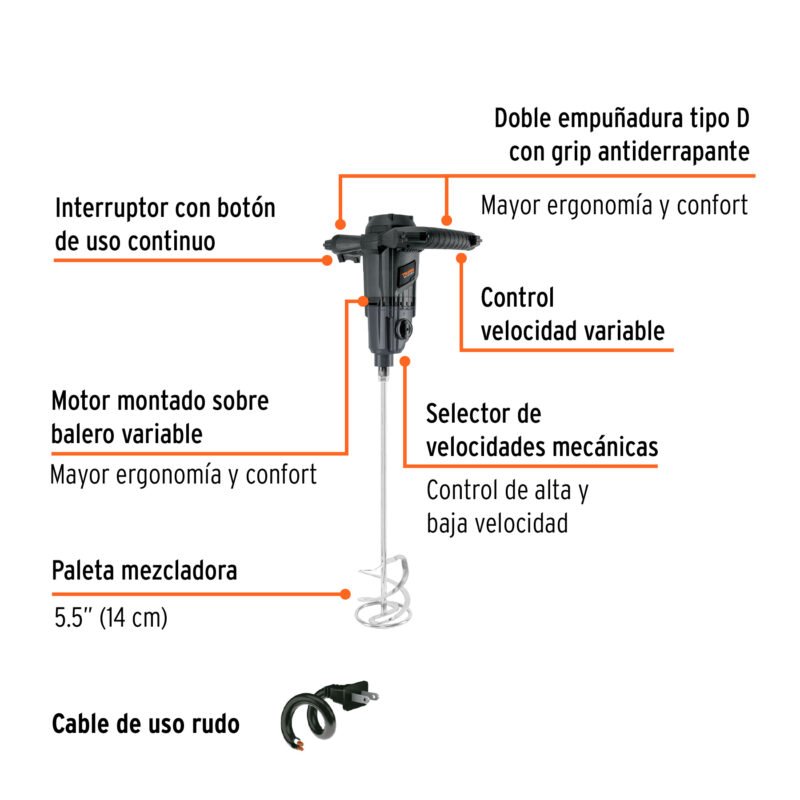 MEZ-150NFC1.jpg Código: 101519 Mezcladora eléctrica 1500W, TRUPER INDUSTRIAL MEZ-150N