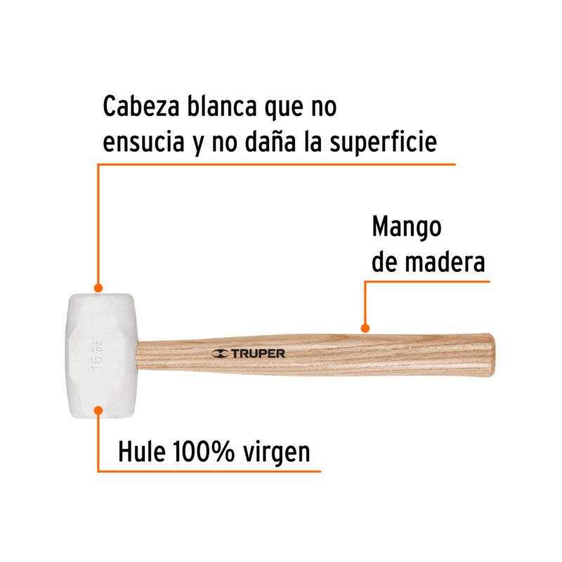 MH-16FC1.jpg Código: 16931 Mazo de hule 16 oz, Truper MH-16
