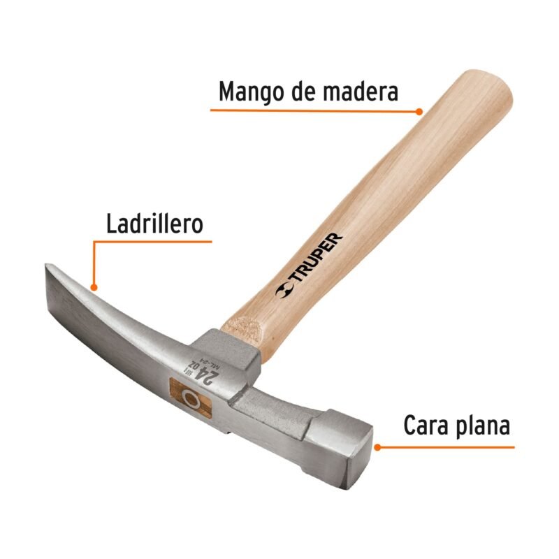 ML-24FC1.jpg Código: 16861 Martillo 24 oz ladrillero, mango 12', Truper ML-24