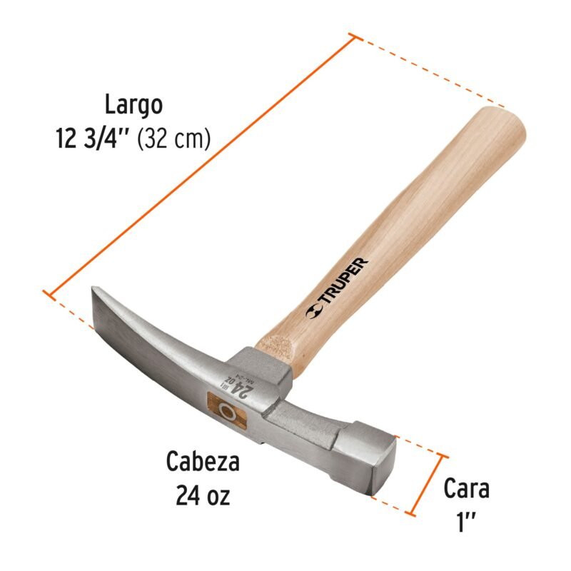 ML-24FC2.jpg Código: 16861 Martillo 24 oz ladrillero, mango 12', Truper ML-24