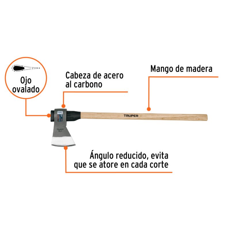 ML-4MMFC1.jpg Código: 102984 Hacha media labor 4 lb, mango de madera 36', TRUPER ML-4MM