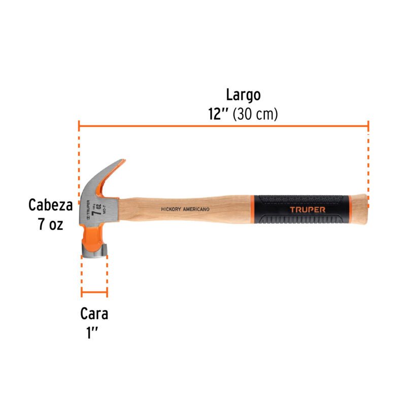 MO-7FC2.jpg Código: 16650 Martillo pulido 7 oz uña curva, mango hickory, Truper Grip MO-7