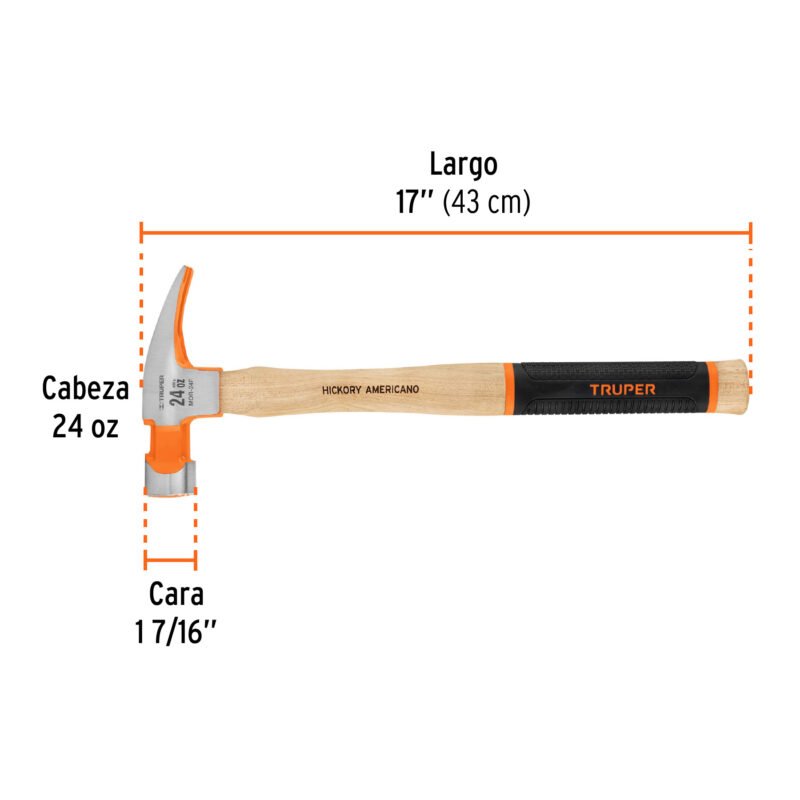 MOR-24FFC2.jpg Código: 16662 Martillo pulido 24 oz uña recta, boca fresada, Truper Grip MOR-24F