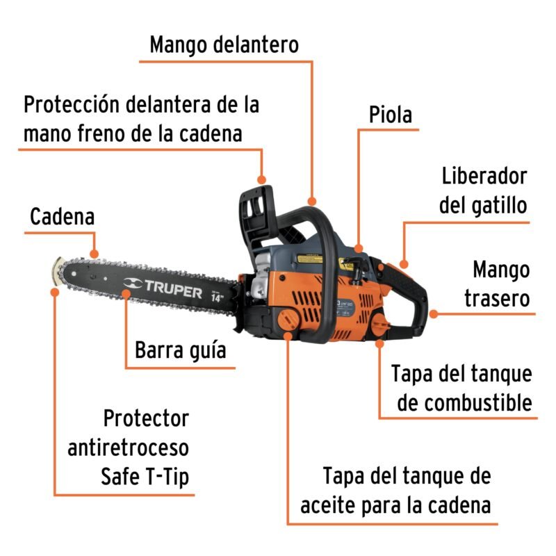 Código: 16615 Motosierra 33 cc a gasolina con barra de 14', Truper MOT-3314