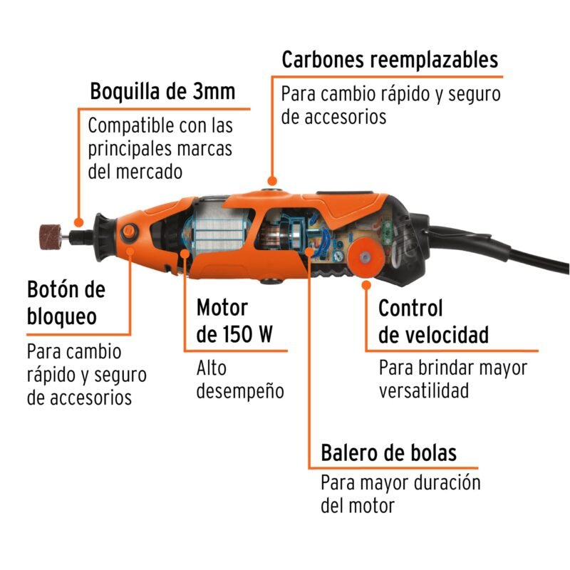 MOTO-A2FC1.jpg Código: 17449 Herramienta rotativa 150W con 97 accesorios, TRUPER PRO MOTO-A2