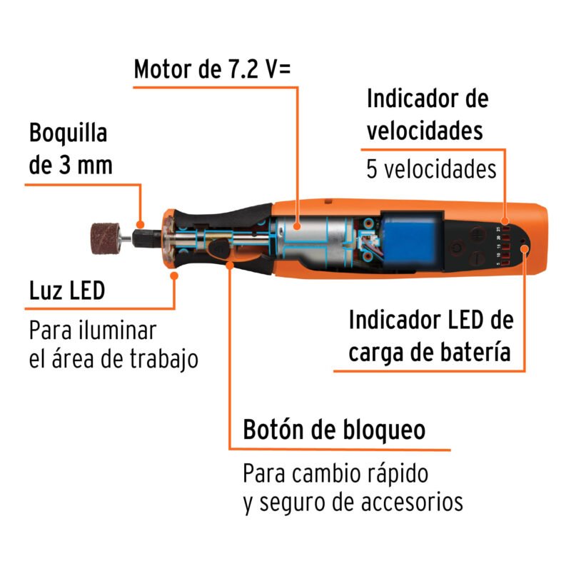 Código: 102271 Herramienta rotativa inalámbrica 7.2V, TRUPER PRO MOTO-AI