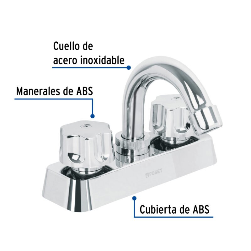 Código: 49282 Mezcladora 4' lavabo, ABS, cuello curvo, hexagonal, BASIC MP-050