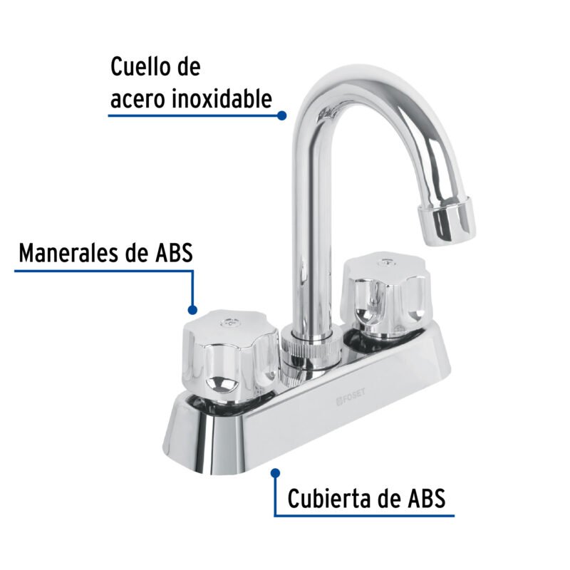 Código: 49288 Mezcladora 4' lavabo, ABS, cuello bar, hexagonal, BASIC MP-060