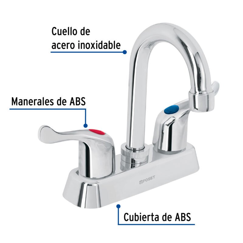 MP-060PFC1.jpg Código: 45513 Mezcladora 4' lavabo, ABS, cuello bar, palanca, BASIC MP-060P