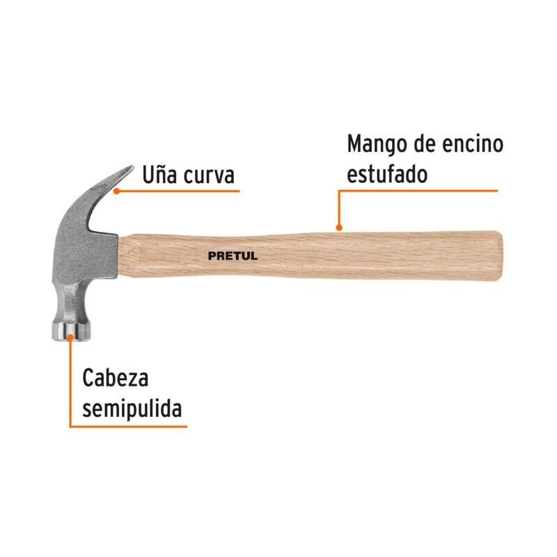 MP-16FC1.jpg Código: 22290 Martillo semipulido, 16 oz, uña curva, PRETUL MP-16