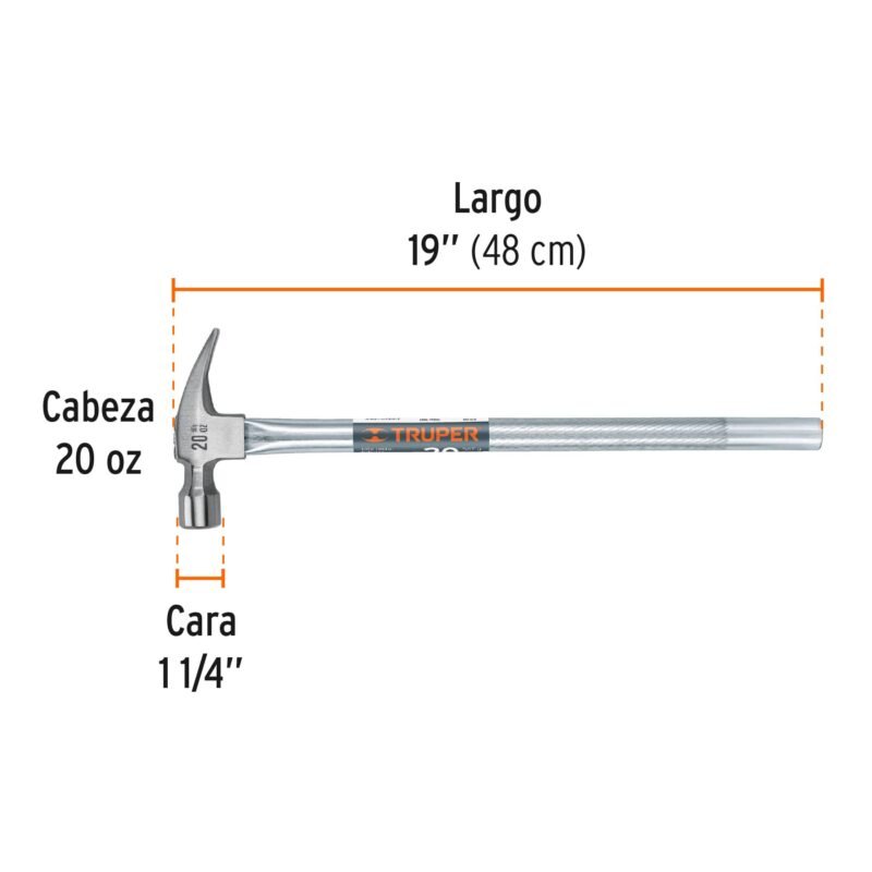 MTR-20XFC2.jpg Código: 16661 Martillo tubular pulido 20 oz alojamiento imantado uña recta MTR-20X