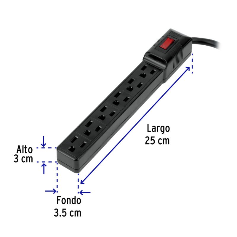 MUL-6ENFC2.jpg Código: 49860 Multicontacto 16 AWG doméstico económico 6 entradas, negro MUL-6EN