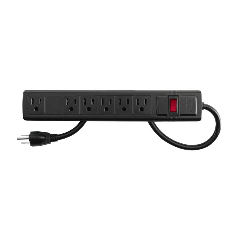 MUL-6N.jpg Código: 49859 Multicontacto 16 AWG doméstico con 6 entradas, negro Volteck MUL-6N