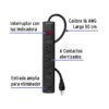 Código: 49859 Multicontacto 16 AWG doméstico con 6 entradas, negro Volteck MUL-6N
