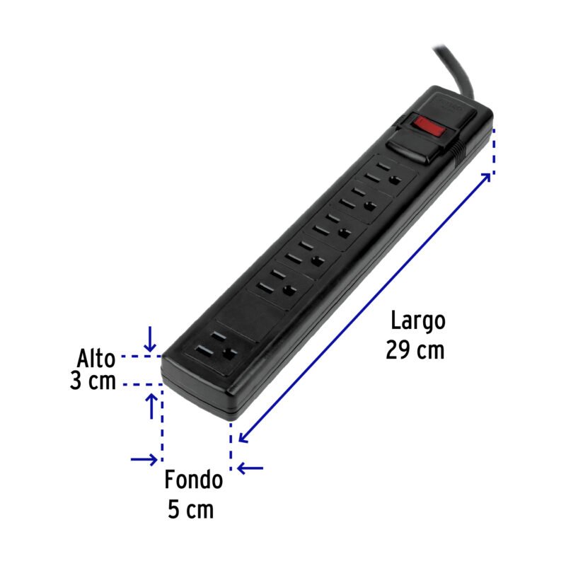 MUL-6NFC2.jpg Código: 49859 Multicontacto 16 AWG doméstico con 6 entradas, negro Volteck MUL-6N