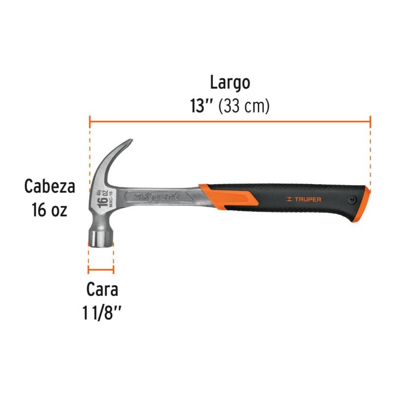 Código: 17856 Martillo forjado 16 oz uña curva, mango con neopreno, Expert MXC-16
