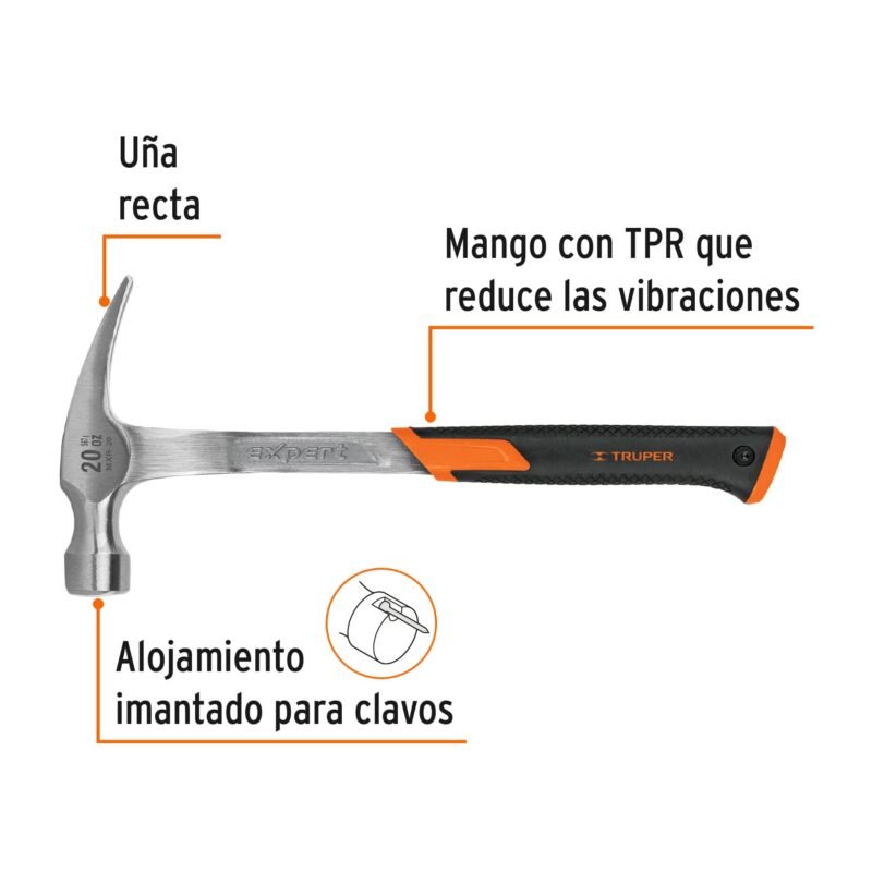 Código: 16821 Martillo forjado 20 oz uña recta, mango con neopreno, Expert MXR-20