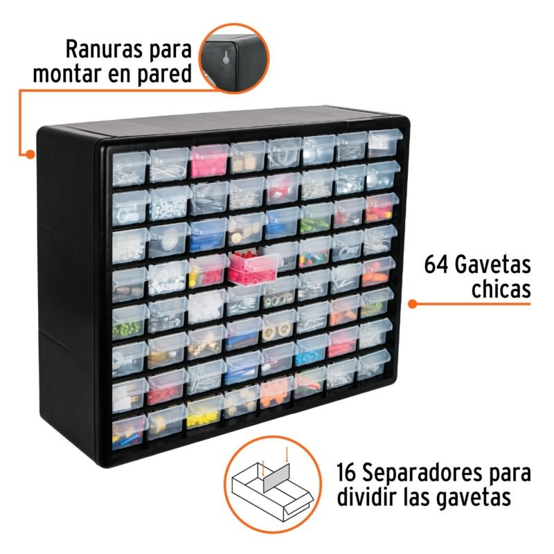 ORG-64FC1.jpg Código: 10895 Organizador con 64 gavetas, Truper ORG-64
