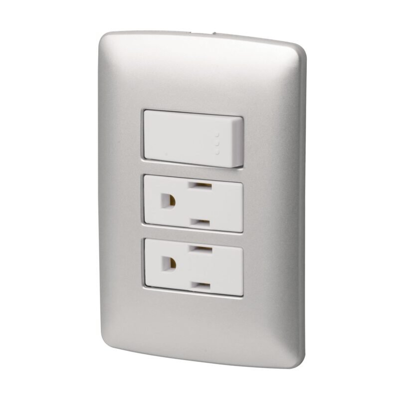 Código: 46475 Placa armada 2 contactos e interruptor,plata, línea Italiana PA-APCO-I3P