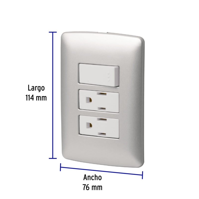 Código: 46475 Placa armada 2 contactos e interruptor,plata, línea Italiana PA-APCO-I3P