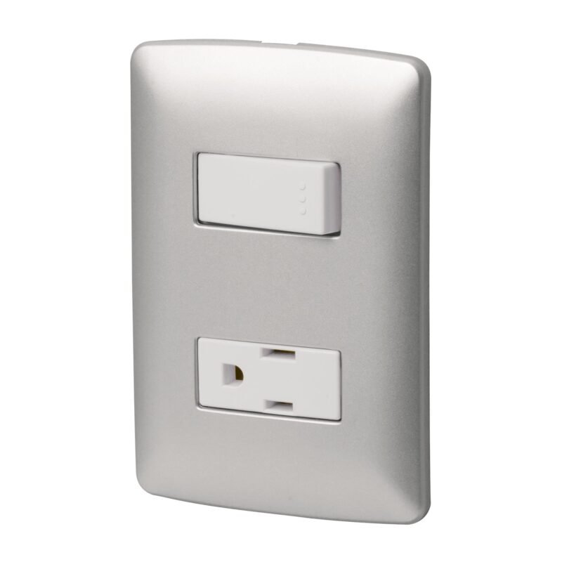 Código: 46473 Placa armada contacto e interruptor, plata, línea Italiana PA-APCO-IP