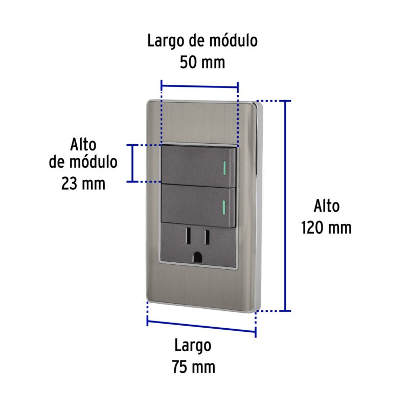 Código: 47847 Placa armada acero 2 interruptores y contacto 1 mód,Lisboa PA-APCO-L2A