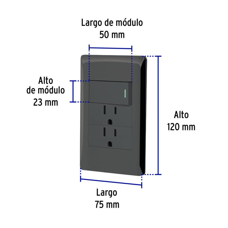 Código: 47901 Placa armada negra interruptor y 2 contactos 1 mód, Lisboa PA-APCO-L3N