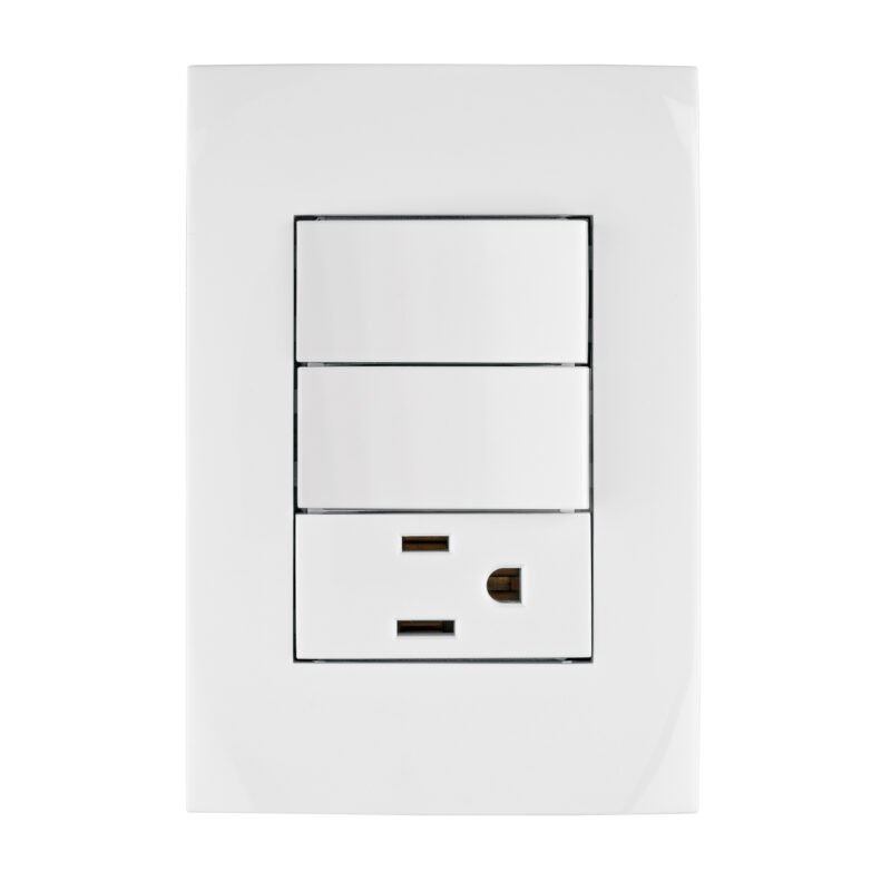 Código: 46488 Placa armada contacto y 2 interruptores, línea Oslo, blanco PA-APCO-O2B