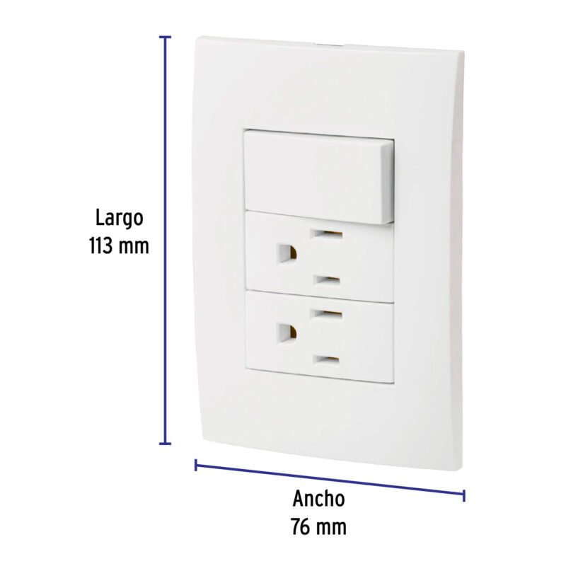 Código: 46489 Placa armada 2 contactos e interruptor, línea Oslo, blanco PA-APCO-O3B