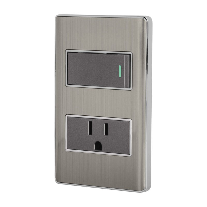 Código: 47845 Placa armada acero interruptor y contacto 1 módulo, Lisboa PA-APCO1-LA