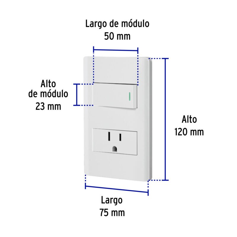 Código: 47965 Placa armada blanca interruptor y contacto 1 módulo, Lisboa PA-APCO1-LB